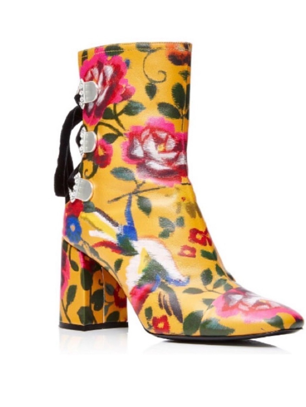 Coliac and Tanya Taylor Kimono Yellow Floral Block Heel Ankle Boot